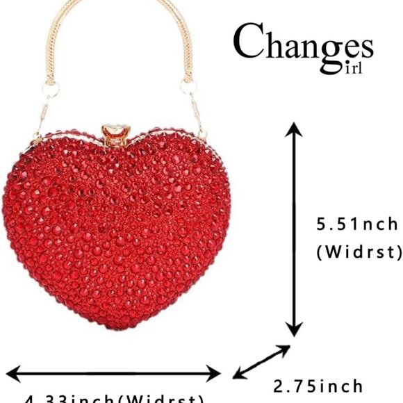 Heart Acrylic Clutch Purse with Rhinestones, Compact, Elegant for Formal Events - Picture 5 of 7